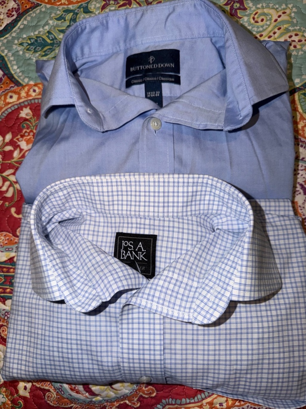 Jos. A. Bank Light Blue Checked and Buttoned Down light blue solid Dress Shirts